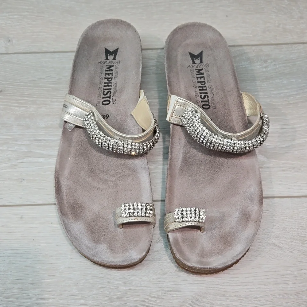 Mephisto Women Crysta Loop Toe l Beads Wedge Sandals shoes sz 39/9